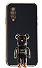 Eiroo Baby Bear Samsung Galaxy A70 Standl Siyah Silikon Klf