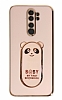 Eiroo Baby Panda Xiaomi Redmi Note 8 Pro Standl Pembe Silikon Klf