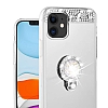 Eiroo Bling Mirror iPhone 11 Silikon Kenarl Aynal Silver Rubber Klf - Resim 1