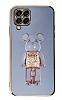 Eiroo Samsung Galaxy M32 Candy Bear Standl Mavi Silikon Klf