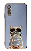 Eiroo Bulldog Samsung Galaxy A70 Standl Mavi Silikon Klf