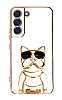 Eiroo Bulldog Samsung Galaxy S21 Plus Standl Beyaz Silikon Klf