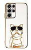 Eiroo Bulldog Samsung Galaxy S21 Ultra Standl Beyaz Silikon Klf