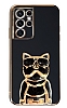 Eiroo Bulldog Samsung Galaxy S21 Ultra Standl Siyah Silikon Klf