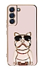 Eiroo Bulldog Samsung Galaxy S22 5G Standl Pembe Silikon Klf