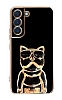 Eiroo Bulldog Samsung Galaxy S22 5G Standl Siyah Silikon Klf