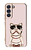 Eiroo Bulldog Samsung Galaxy S22 Plus 5G Standl Pembe Silikon Klf