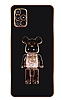 Eiroo Candy Bear Samsung Galaxy A71 Standl Siyah Silikon Klf