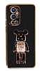 Eiroo Candy Bear OnePlus 9 Pro Standl Siyah Silikon Klf