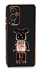 Eiroo Candy Bear OnePlus 9 Standl Siyah Silikon Klf