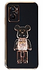 Eiroo Candy Bear Oppo A76 Standl Siyah Silikon Klf