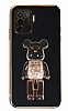 Eiroo Candy Bear Oppo A94 Standl Siyah Silikon Klf