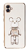 Eiroo Candy Bear Samsung Galaxy A04e Standl Beyaz Silikon Klf
