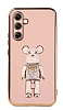 Eiroo Candy Bear Samsung Galaxy A14 4G Standl Pembe Silikon Klf