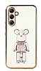 Eiroo Candy Bear Samsung Galaxy A54 Standl Beyaz Silikon Klf