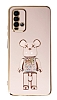 Eiroo Candy Bear Xiaomi Poco M3 Standl Pembe Silikon Klf