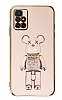 Eiroo Candy Bear Xiaomi Redmi 10 Standl Pembe Silikon Klf