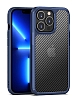 Eiroo Carbon Hybrid iPhone 13 Pro Mavi Silikon Klf