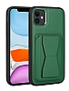 Eiroo Card-Luxe iPhone 11 Kartlkl Koyu Yeil Deri Klf