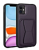 Eiroo Card-Luxe iPhone 11 Kartlkl Siyah Deri Klf