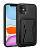 Eiroo Card-Luxe iPhone 12 Kartlkl Siyah Deri Klf