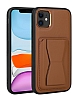 Eiroo Card-Luxe iPhone 12 Kartlkl Kahverengi Deri Klf