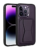 Eiroo Card-Luxe iPhone 14 Pro Max Kartlkl Koyu Mor Deri Klf