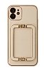 Eiroo Chic Stand iPhone 12 6.1 in Deri Gold Rubber Klf