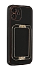 Eiroo Chic Stand iPhone 12 6.1 in Deri Siyah Rubber Klf - Resim: 3