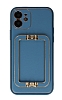 Eiroo Chic Stand iPhone 12 6.1 in Deri Mavi Rubber Klf