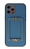 Eiroo Chic Stand iPhone 12 Pro 6.1 in Deri Mavi Rubber Klf