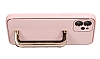 Eiroo Chic Stand iPhone 12 Pro 6.1 in Deri Pembe Rubber Klf - Resim: 2