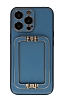 Eiroo Chic Stand iPhone 13 Pro Max Deri Mavi Rubber Klf