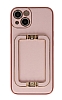 Eiroo Chic Stand iPhone 13 Deri Pembe Rubber Klf
