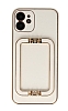 Eiroo Chic Stand iPhone 11 Deri Beyaz Rubber Klf