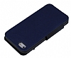 Eiroo Clasps iPhone SE / 5 / 5S Standl Pencereli Lacivert Deri Klf - Resim 3