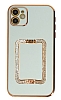Eiroo Crystal Serisi iPhone 11 Kare Gold Tal Tutuculu Yeil Silikon Klf