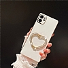 Eiroo Crystal Serisi iPhone 13 Mini Kalpli Gold Tal Tutuculu Beyaz Silikon Klf - Resim: 2