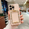 Eiroo Crystal Serisi iPhone 13 Mini Kare Gold Tal Tutuculu Pembe Silikon Klf - Resim 8
