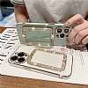 Eiroo Crystal Serisi iPhone 13 Mini Kare Gold Tal Tutuculu Pembe Silikon Klf - Resim 5