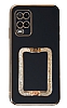 Eiroo Crystal Serisi Oppo A54 4G Kare Gold Tal Tutuculu Siyah Silikon Klf