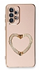 Eiroo Crystal Serisi Samsung Galaxy A73 Kalpli Gold Tal Tutuculu Pembe Silikon Klf