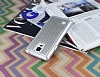 Eiroo Dotted Samsung N9100 Galaxy Note 4 Deri Kaplamal Silver Rubber Klf - Resim: 1