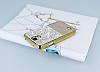 Eiroo Duxal Samsung i9500 Galaxy S4 Gold Kenarl Tal Krem Rubber Klf - Resim: 1