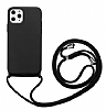 Eiroo Fun iPhone 12 / 12 Pro 6.1 in Askl Siyah Silikon Klf