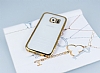 Eiroo Glace Samsung Galaxy S6 Edge Gold Tal Kenarl effaf Silikon Klf - Resim 1