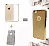 Eiroo Glitter iPhone 6 / 6S Tal Kenarl Rose Gold Silikon Klf - Resim 1