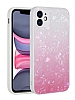 Eiroo Glitter Marble iPhone 11 Mermer Desenli Beyaz Silikon Klf