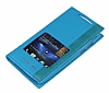 HTC Desire 500 Gizli Mknatsl Pencereli Mavi Deri Klf - Resim 2