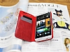 Eiroo HTC One Standl Czdanl Krmz Deri Klf - Resim 5